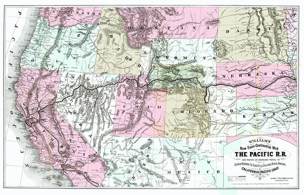 Pacific Railroad with Routes to California 1877