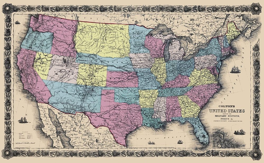 US with Military Stations, Forts - Colton 1861