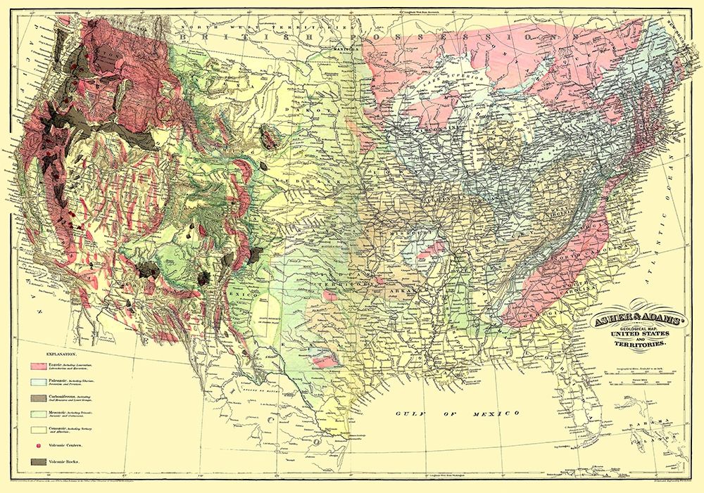 US and Territories Geological Map 1874