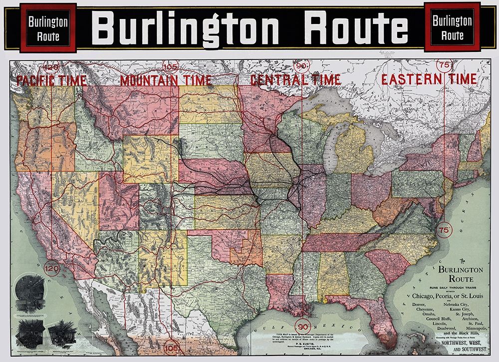 Burlington Railroad Route - Rand McNally 1892