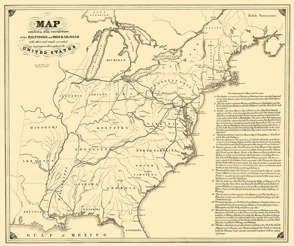 Baltimore and Ohio Railroad with Connections 1840