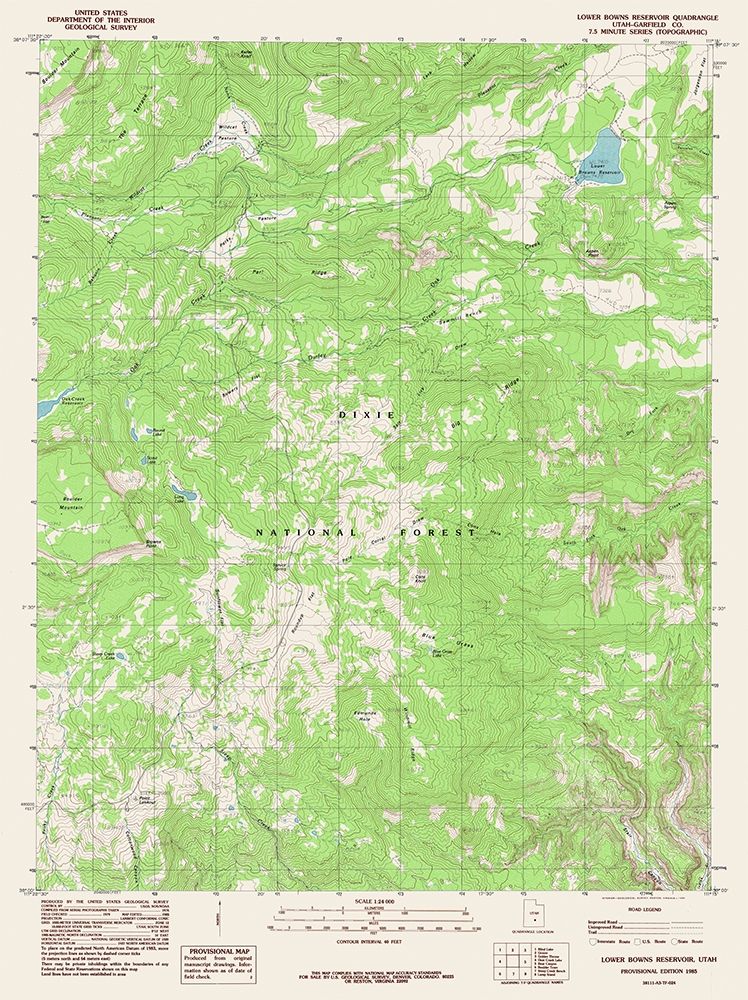 Lower Bowns Reservoir Utah Quad - USGS 1985