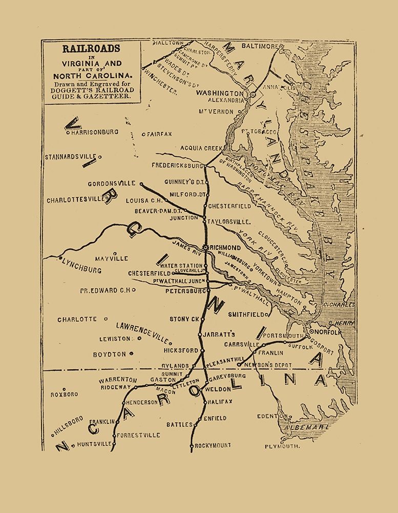 Railroads Virginia North Carolina - 1848