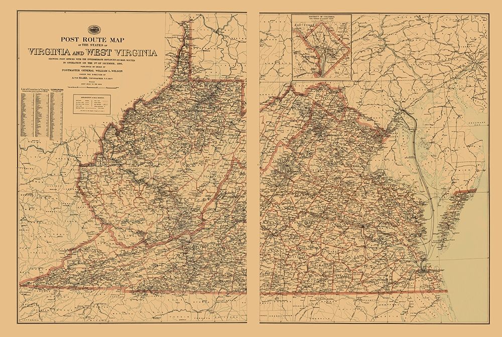 Virginia, West Virginia Postal Routes - USPS 1896