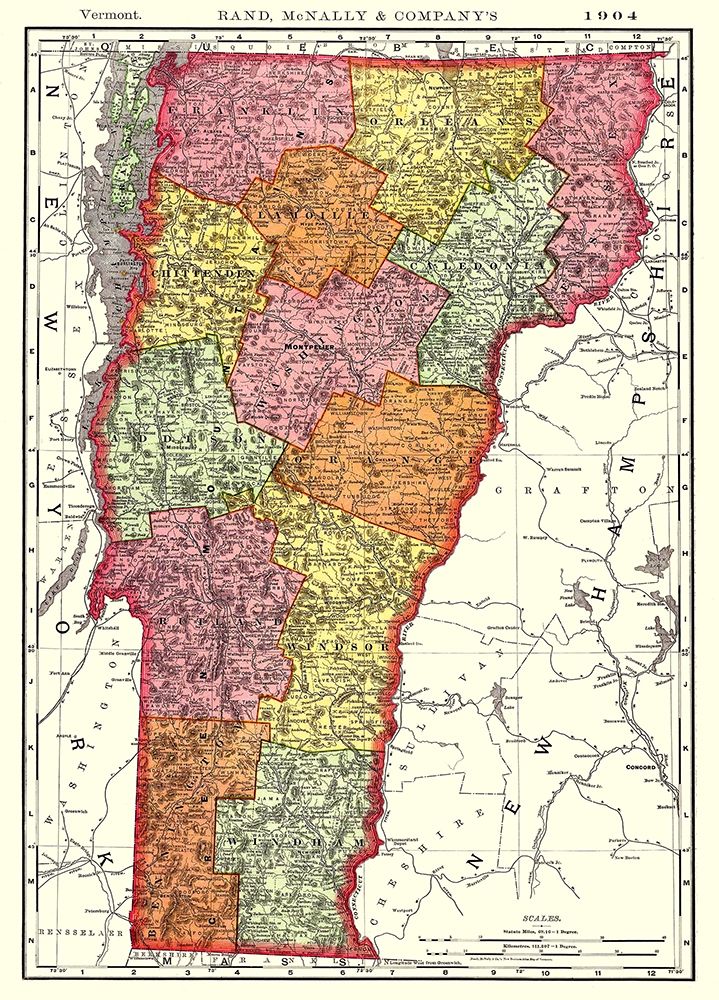 Vermont - Rand McNally 1904