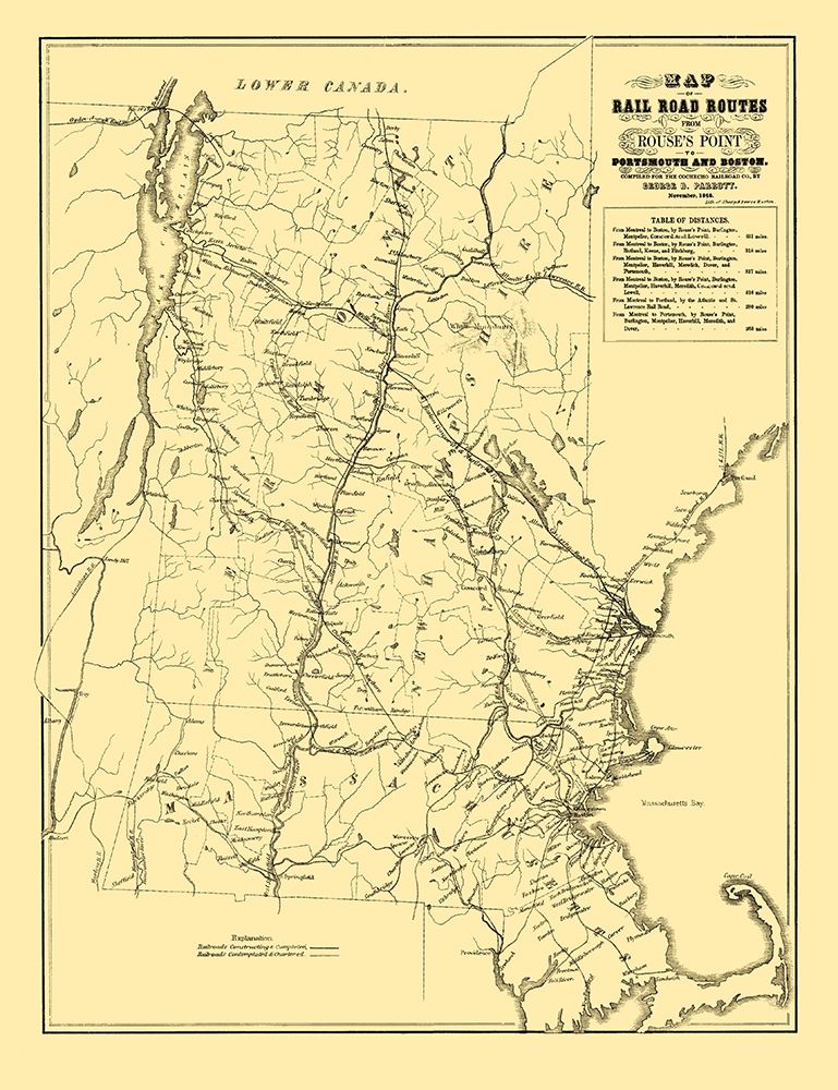 Portsmouth and Boston Railroad Routes 1848