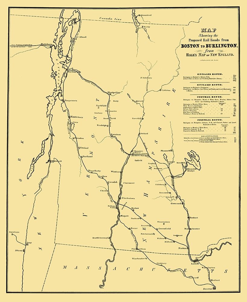Boston to Burlington Proposed Railroad 1844
