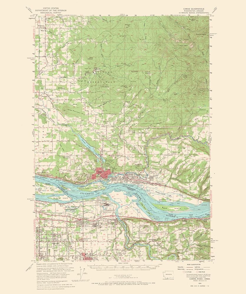 Camas Washington Oregon Quad - USGS 1966