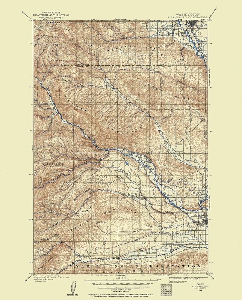 Ellensburg Washington Quad - USGS 1899