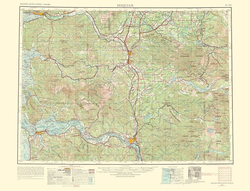 Hoquiam Washington Oregon Quad - USGS 1969