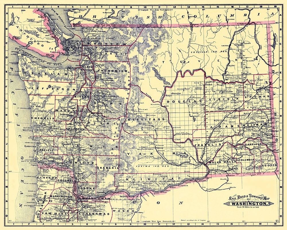 Washington Railroads and Townships - Grant 1887