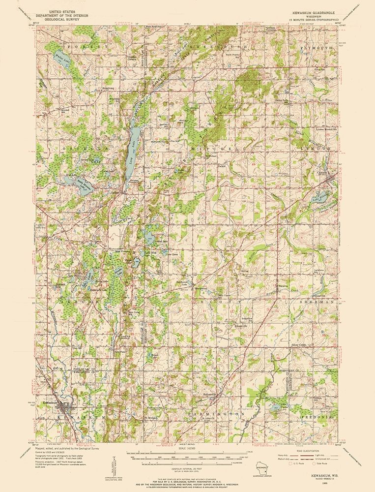 Kewaskum Wisconsin Quad - USGS 1955