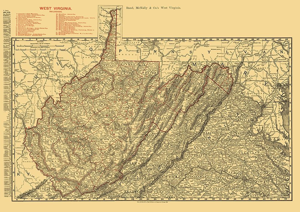 West Virginia Railroads - Rand McNally 1898