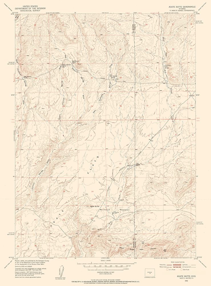 Agate Butte Wyoming Quad - USGS 1952