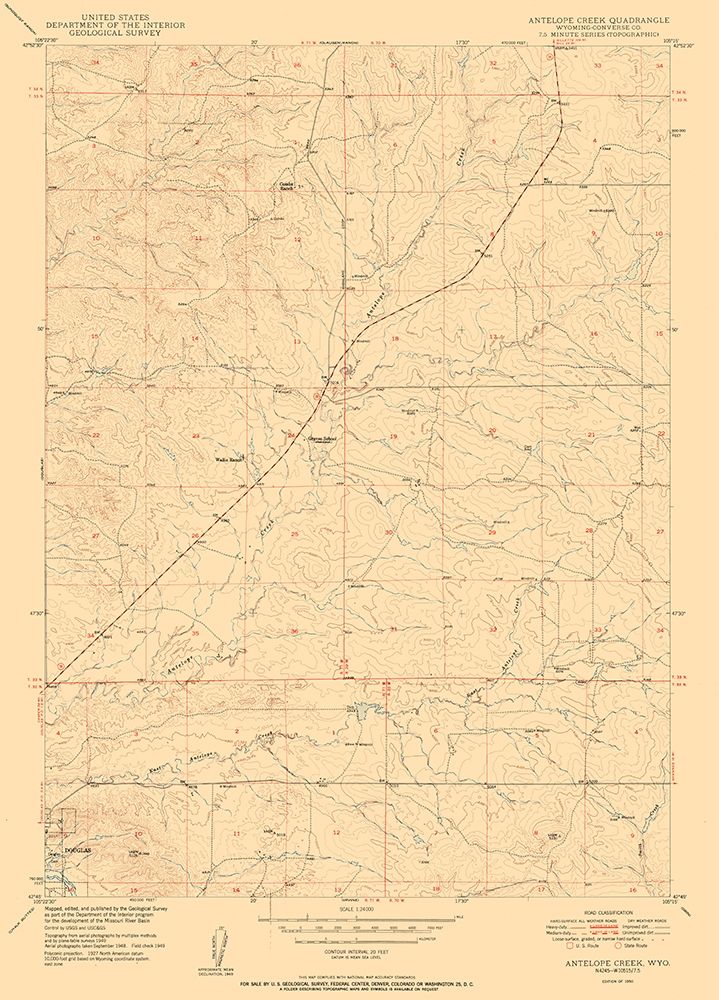 Antelope Creek Wyoming Quad - USGS 1950