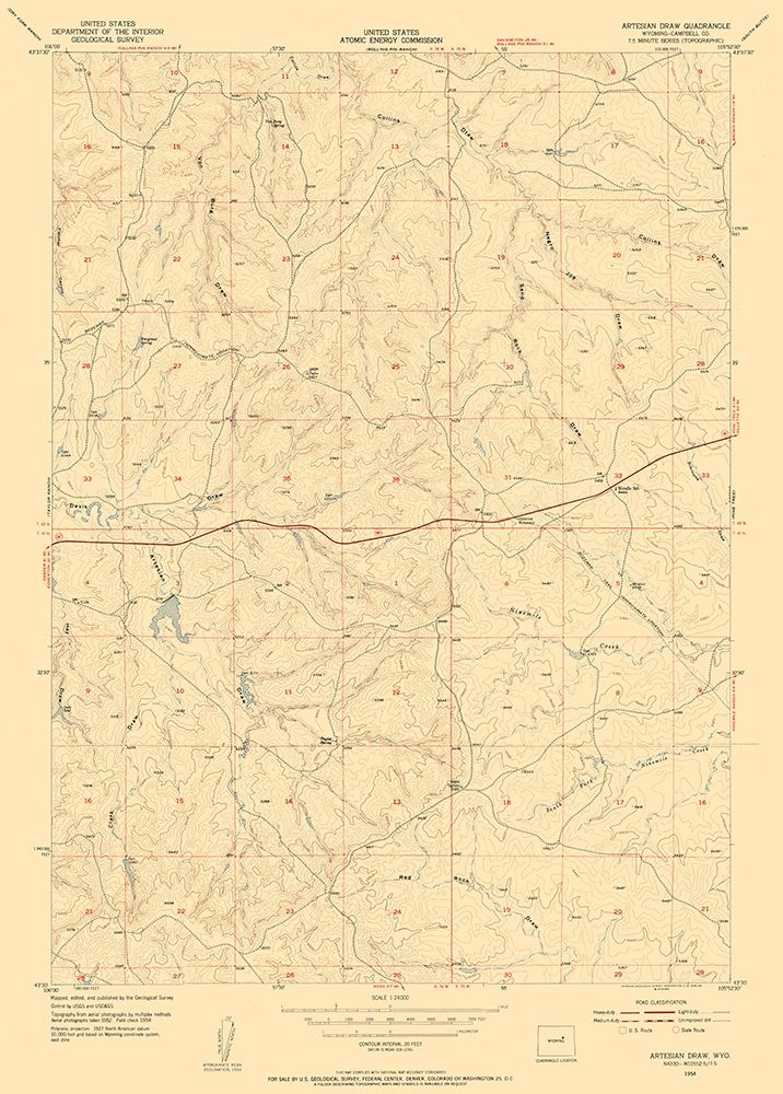 Artesian Draw Wyoming Quad - USGS 1954