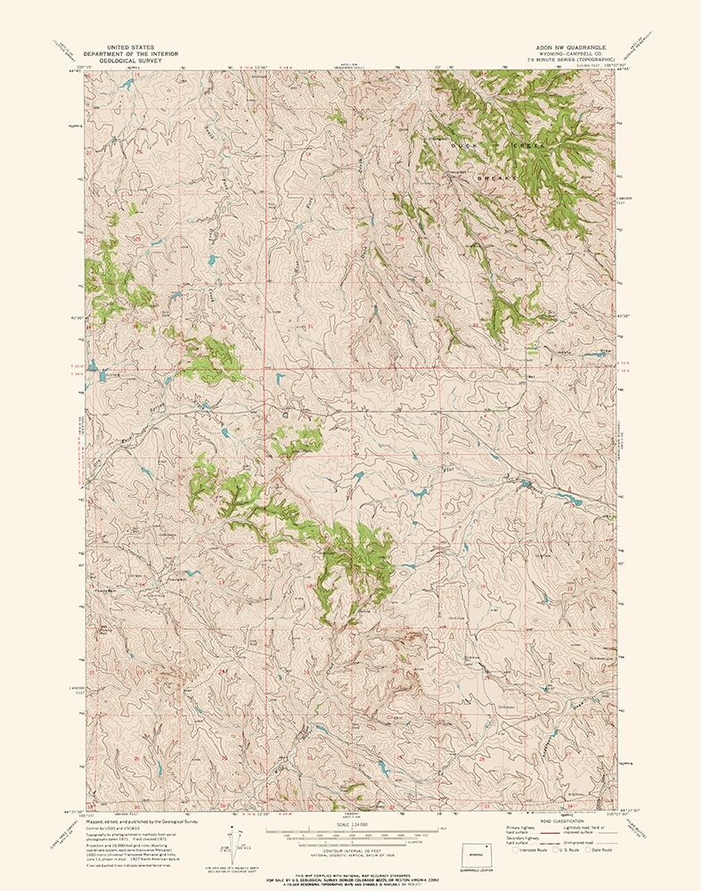 North West Adon Wyoming Quad - USGS 1972