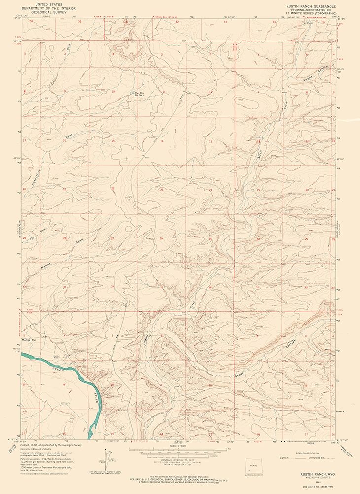 Austin Ranch Wyoming Quad - USGS 1961