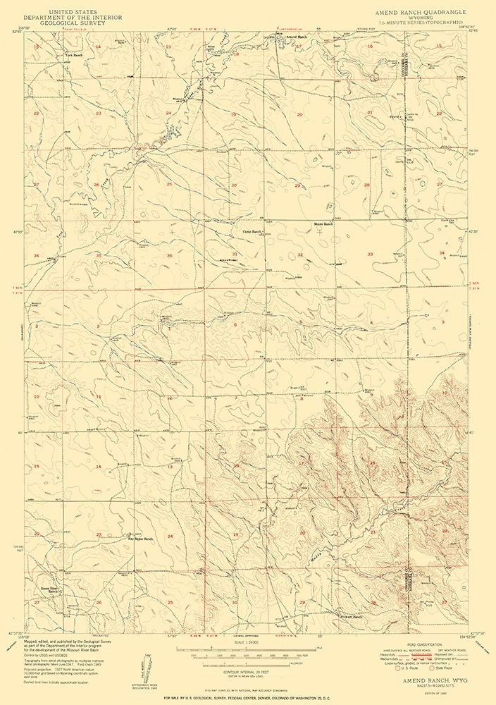 Amend Ranch Wyoming Quad - USGS 1950