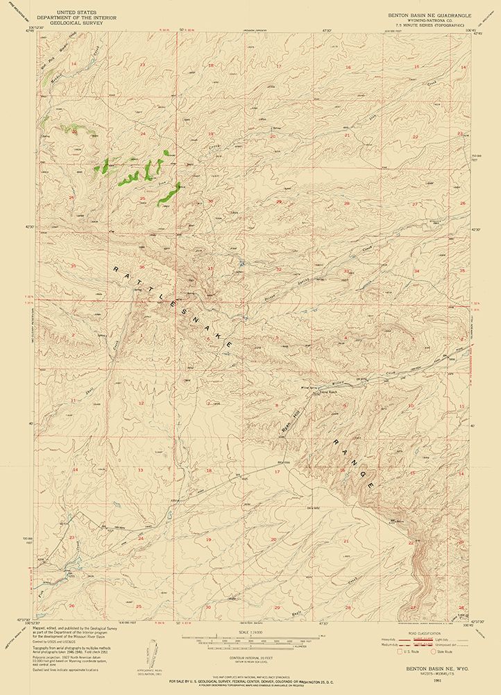 North East Benton Basin Wyoming Quad - USGS 1951