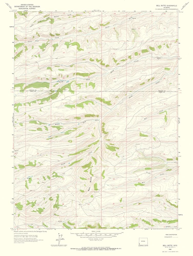 Bell Butte Wyoming Quad - USGS 1962