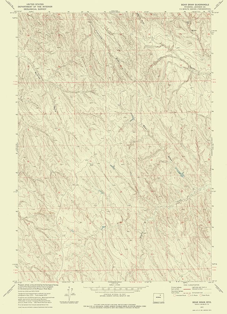 Bear Draw Wyoming Quad - USGS 1972