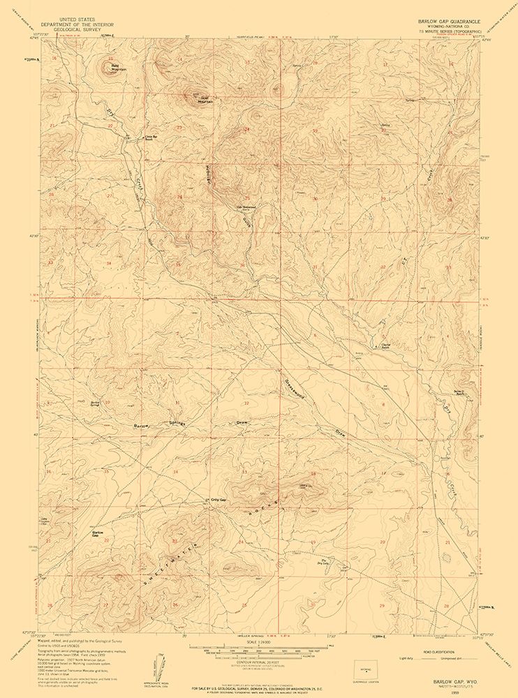 Barlow Gap Wyoming Quad - USGS 1959