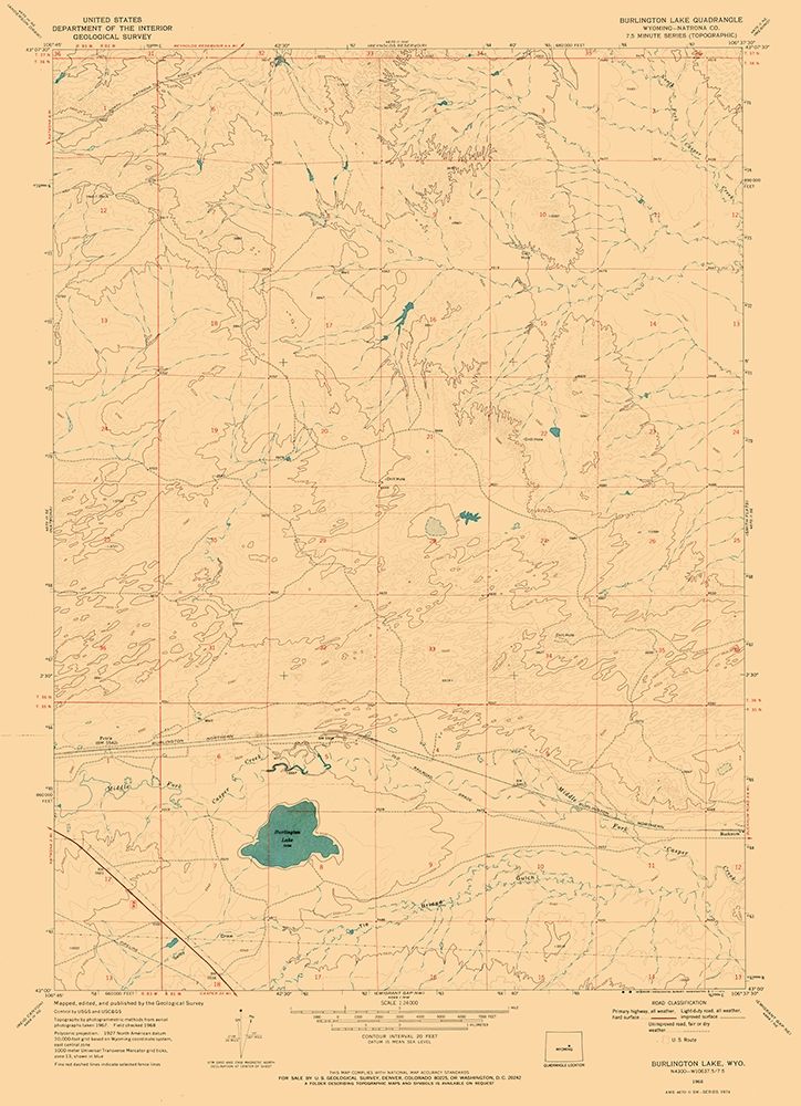Burlington Lake Wyoming Quad - USGS 1968