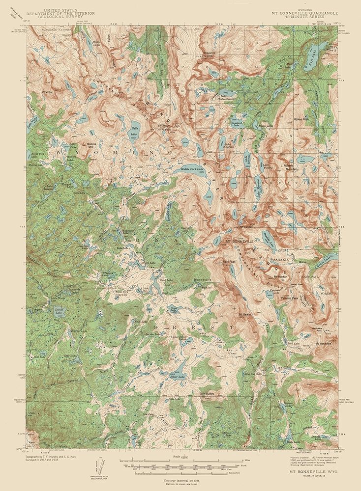 Mt Bonneville Wyoming Quad - USGS 1938