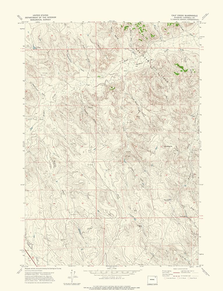 Calf Creek Wyoming Quad - USGS 1971