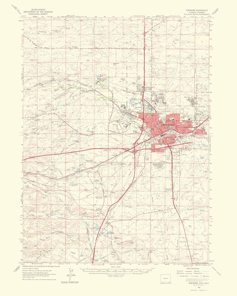 Cheyenne Wyoming Colorado Quad - USGS 1964