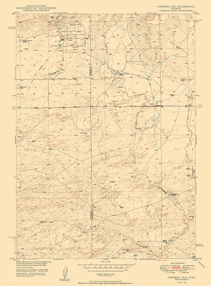 Campbell Hill Wyoming Quad - USGS 1950