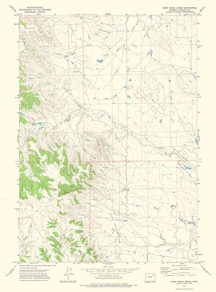 Coon Track Creek Wyoming Quad - USGS 1971