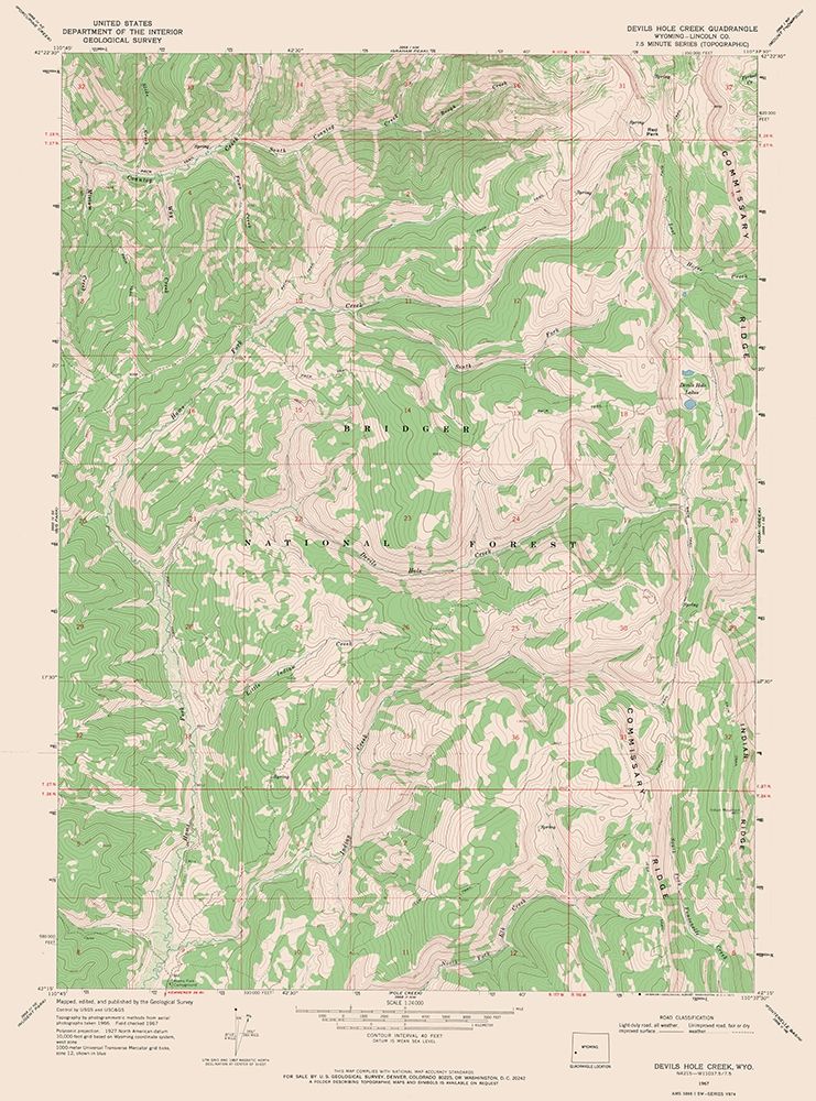 Devils Hole Creek Wyoming Quad - USGS 1967