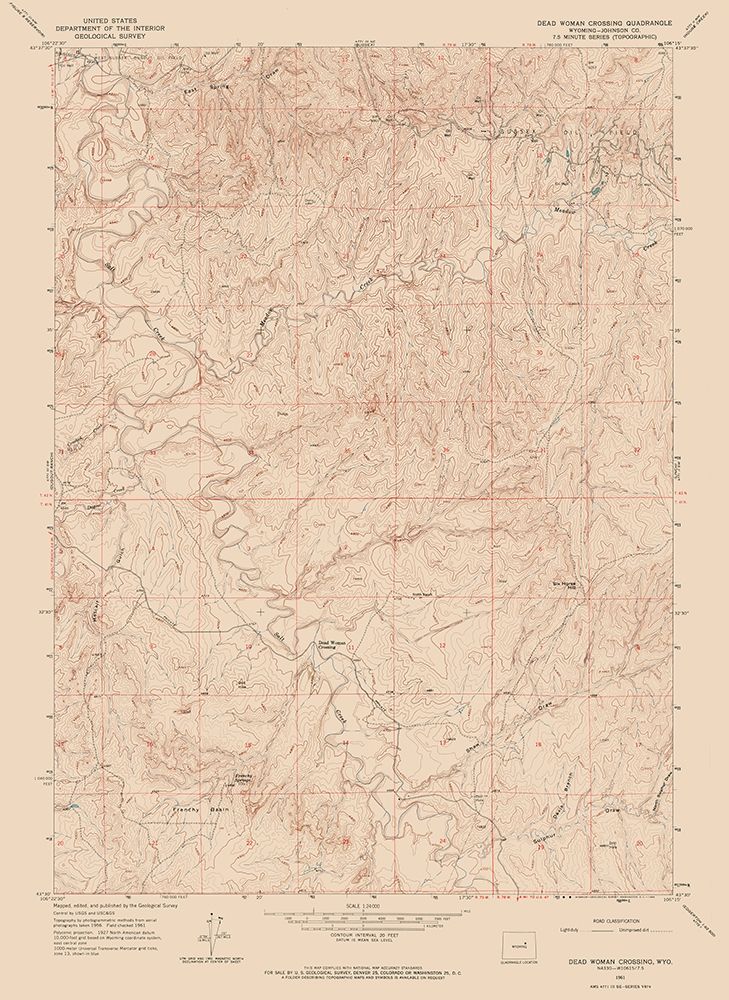 Dead Woman Crossing Wyoming Quad - USGS 1961
