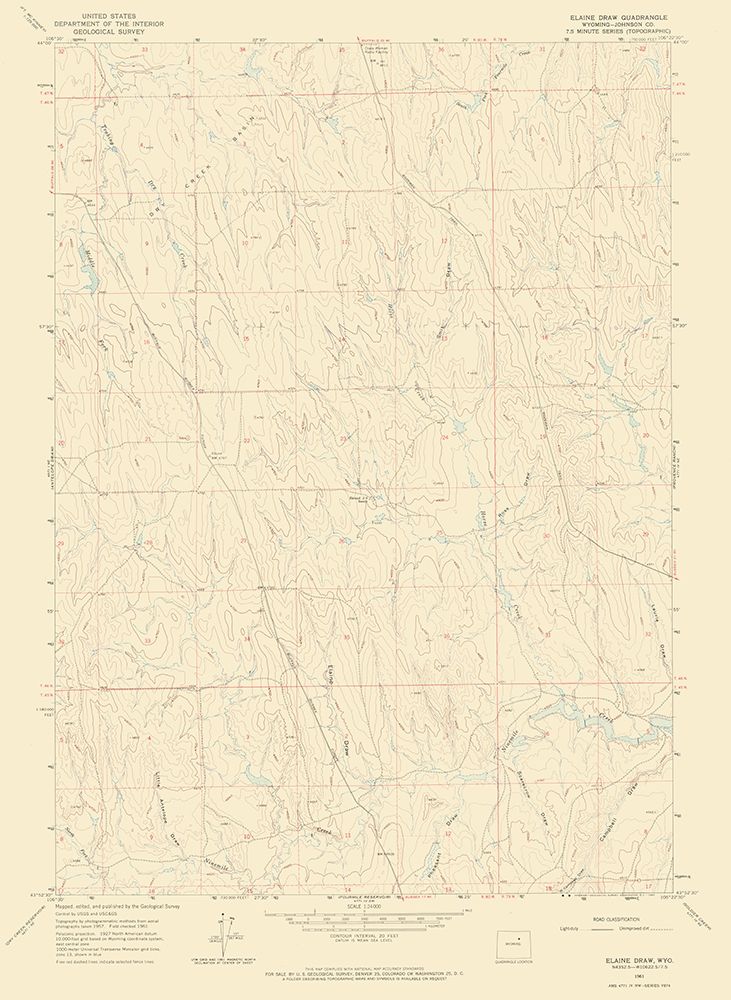 Elaine Draw Wyoming Quad - USGS 1961