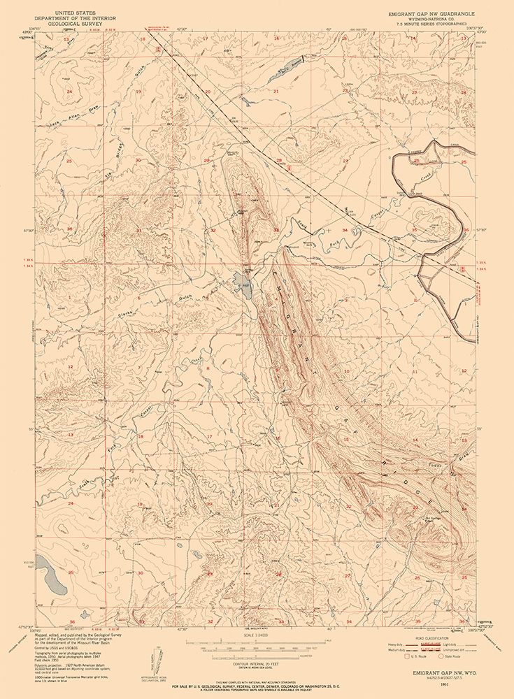 North West Emigrant Gap Wyoming Quad - USGS 1951