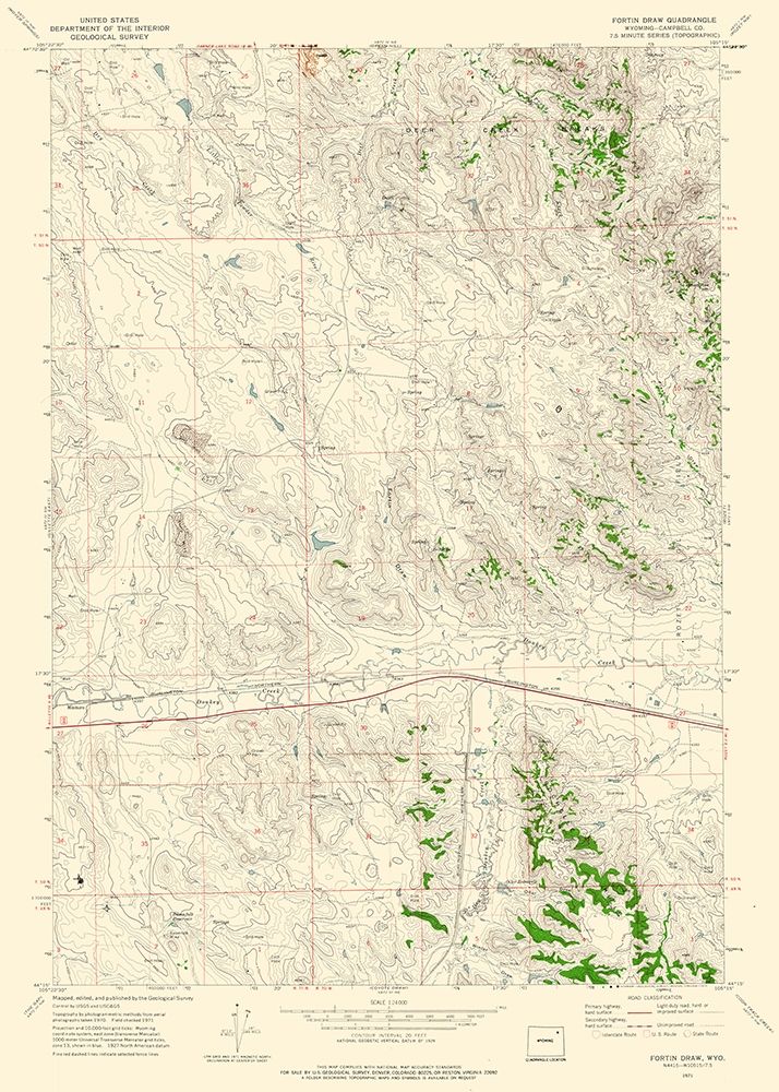 Fortin Draw Wyoming Quad - USGS 1971
