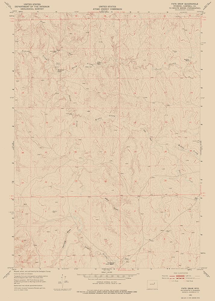 Fats Draw Wyoming Quad - USGS 1953