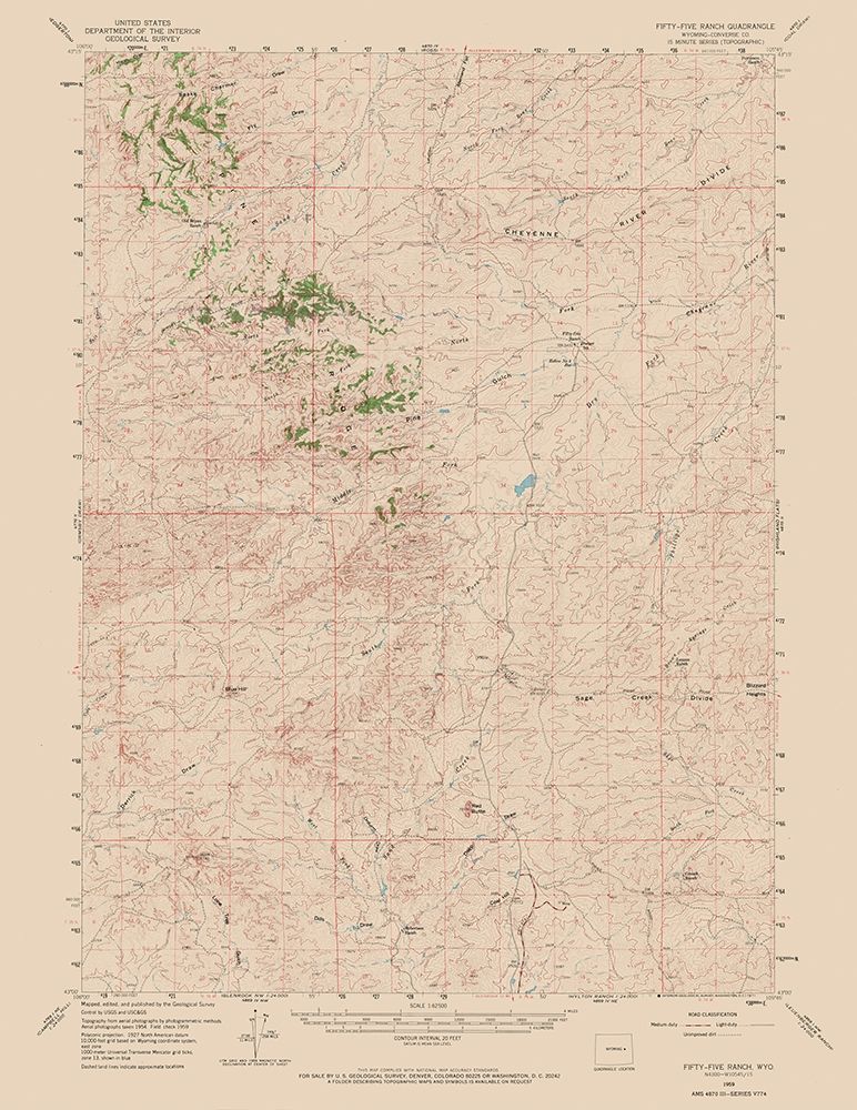 Fifty Five Ranch Wyoming Quad - USGS 1959