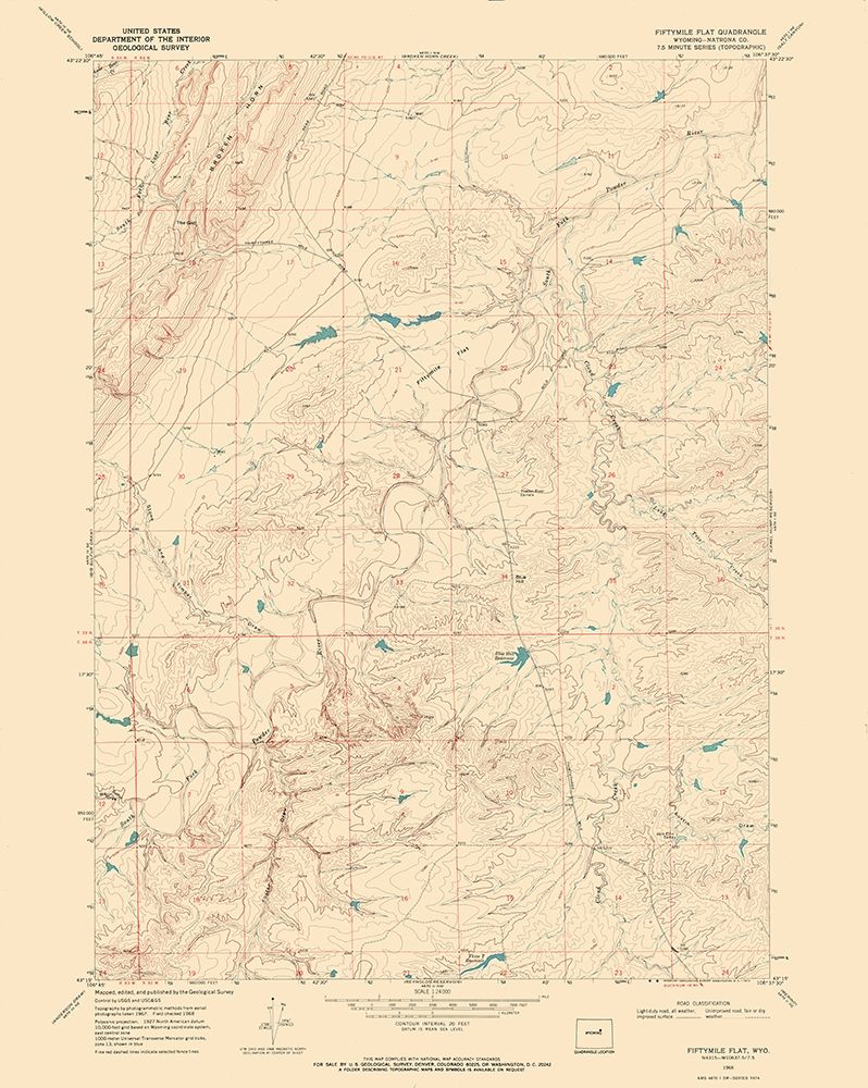Fiftymile Flat Wyoming Quad - USGS 1968
