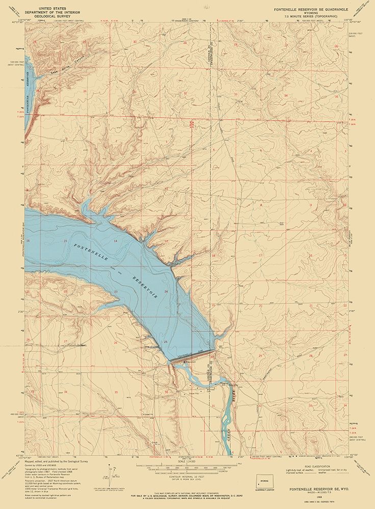 Fontenelle Reservoir Wyoming Quad - USGS 1968