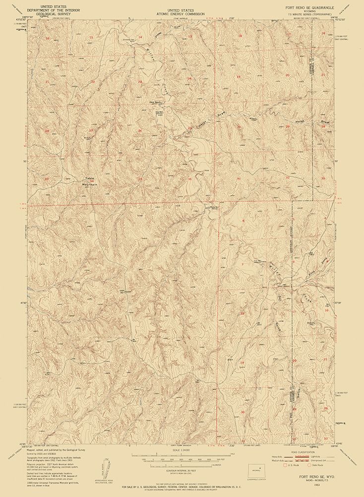 Fort Reno Wyoming Quad - USGS 1953