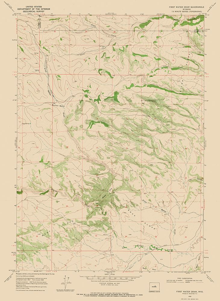 First Water Draw Wyoming Quad - USGS 1968