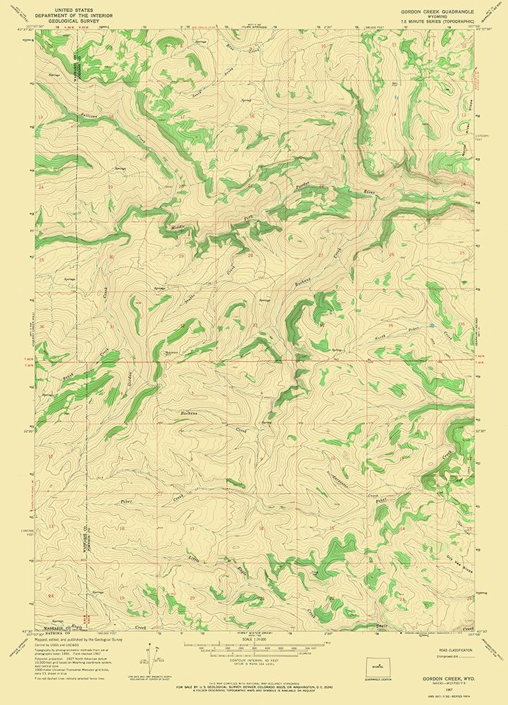 Gordon Creek Wyoming Quad - USGS 1967