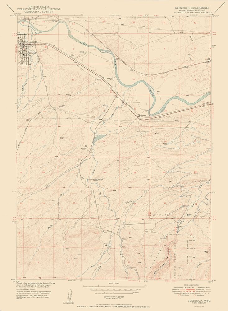 Glenrock Wyoming Quad - USGS 1950