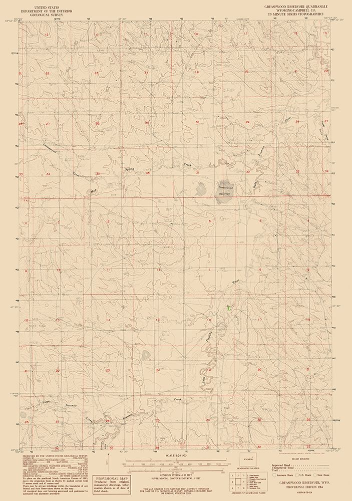 Greasewood Reservoir Wyoming Quad - USGS 1984