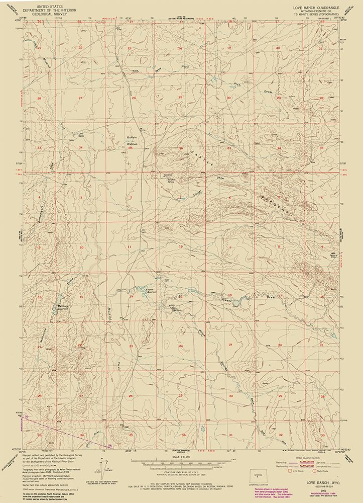 Love Ranch Wyoming Quad - USGS 1952