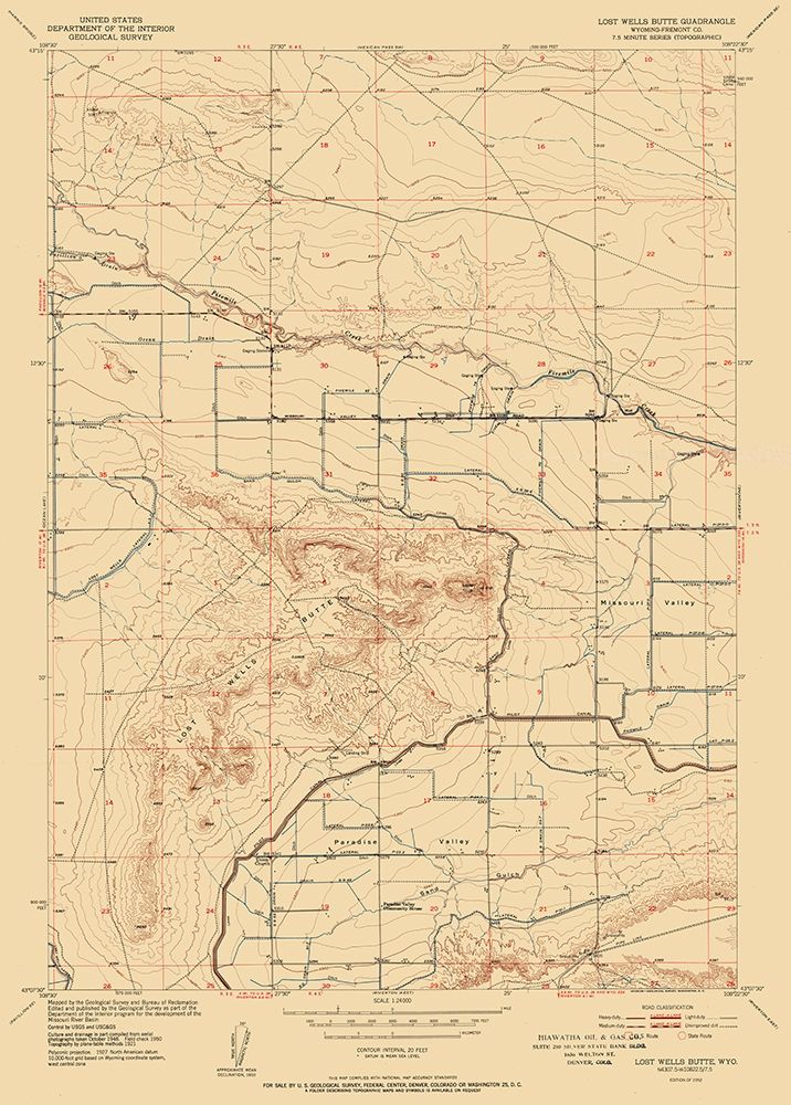 Lost Wells Butte Wyoming Quad - USGS 1952