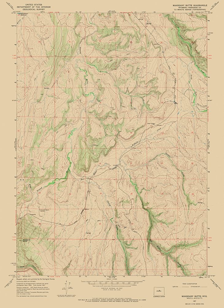 Mahogony Butte Wyoming Quad - USGS 1967